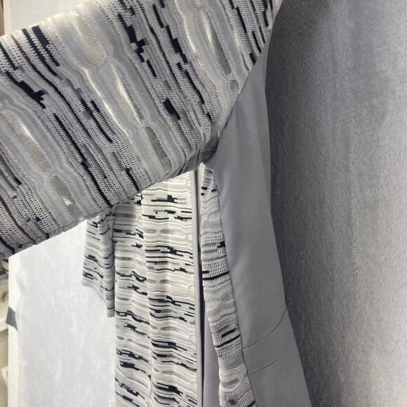 Ming Wang Knit Open Front Jacket Womens Small Gray Black Chiffon Back 3/4 Sleeve - Picture 13 of 16